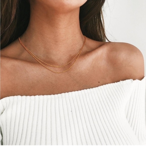 Gold 14k Gold Plated Dainty Beaded Layered Necklace - Picture 3 of 3